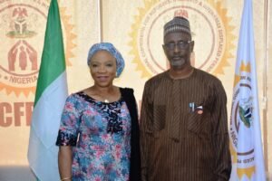 The National Coordinator SERVICOM Presidency, Mrs Nnenna Akajemeli and the Representative of the Federal Commissioner National Commission for Refugees, Migrants and Internally Displaced Persons during the Inauguration of the SERVICOM Parastatal Unit of the Commission.