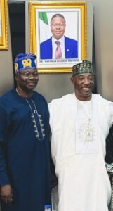 The Executive Director, Nigeria Integrated Water Resources Management Commission (NIWRMC) Dr. Abdulmumini Aminu Zaria (R) with Director General, National Space Research and Development Agency (NASRDA), DR. Mathew Olumide Adepoju (L) at NASRDA in Abuja