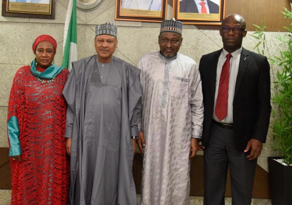 L-R: Chairperson, Creative Media Sector Council, Hajiya Fatima Halliru; Minister of Information and National Orientation, Mohammed Idris; Executive Secretary, National Board for Technical Education (NBTE), Professor Idris Bugaje and Permanent Secretary, Federal Ministry of Information and National Orientation, Mr. Chinasa Nnam Ogbodo when the Executive Secretary of NBTE led members of the Council on a courtesy visit to the minister in Abuja