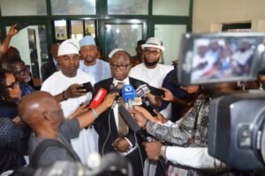 RMAFC Chairman, Dr. Mohammed Bello Shehu OFR addressing the press at the Flag Off of Plotting of Coordinates of Disputed and Newly Drilled Oil and Gas Wells at RMAFC Hq