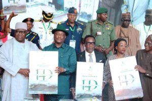 (First Roll, 2ND From Left) Hon. Minister of Aviation and Aerospace Development, Festus Keyamo SAN and Permanent Secretary of the Ministry during official unveiling of the 2026 Seasonal Climate Prediction.