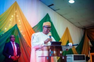 The Honourable Minister of State for Health & Social Welfare Dr. Iziaq Adekunle Salako, addressing participants at the ceremony, officially flagging off the Free Cancer Screening programme during weekend at the Federal Medical Centre (FMC), Abeokuta, Ogun State.